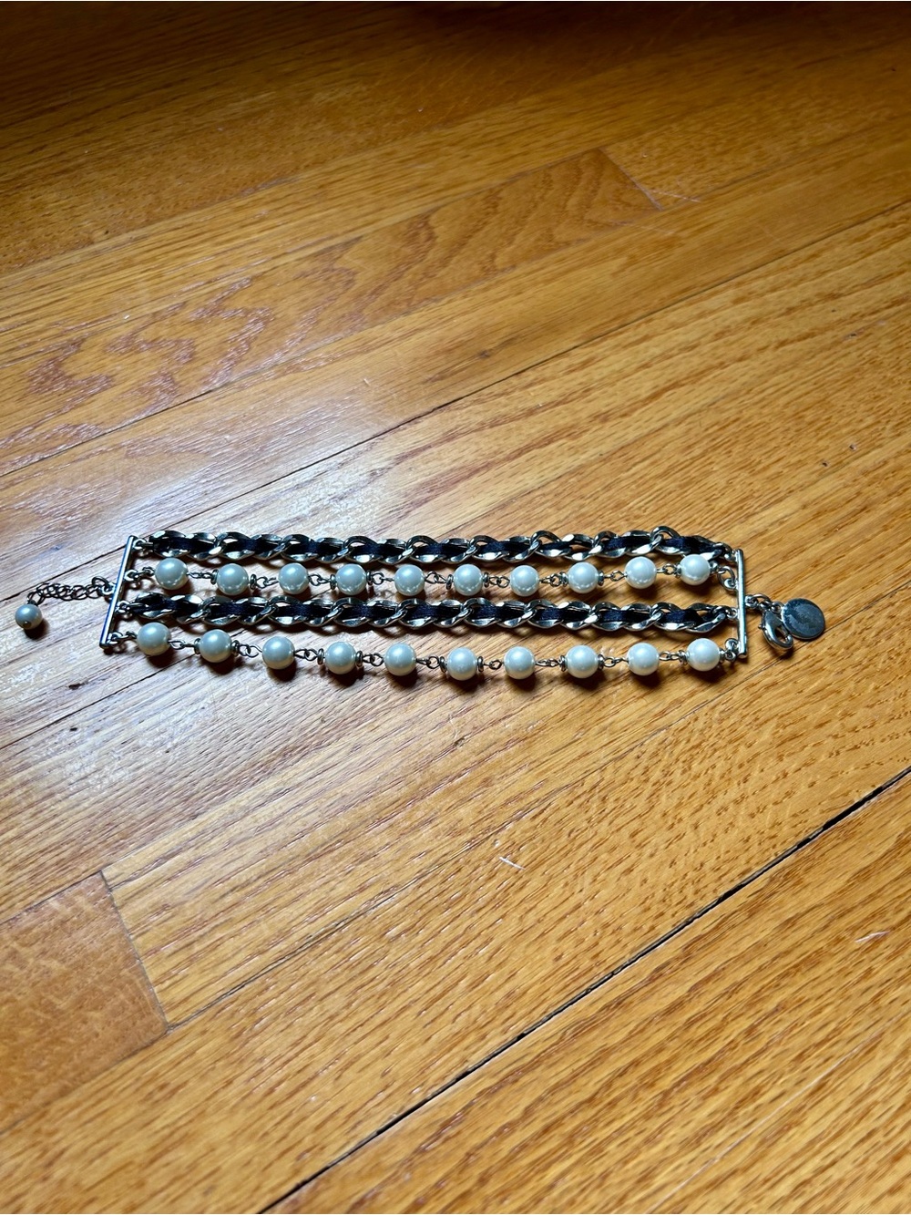 White House Black Market Silver-Tone Multi-Row Pearl Chain Bracelet